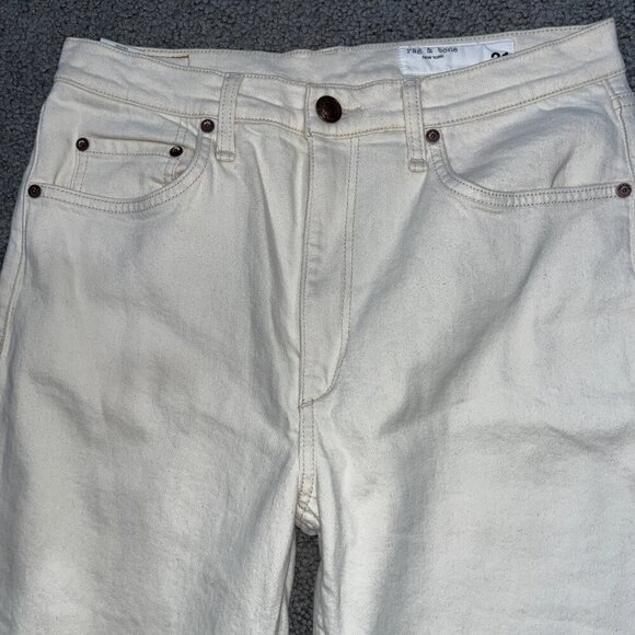 RAG & BONE WREN High-Rise Slim Straight Raw Hem Cropped Denim Jeans in Ecru - 31 - Picture 2 of 13